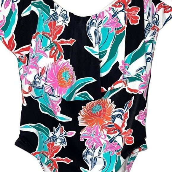 Trina Turk Womens Tropic Wave Off The Shoulder One Piece Swimsuit Multicolor 4 - Picture 3 of 10